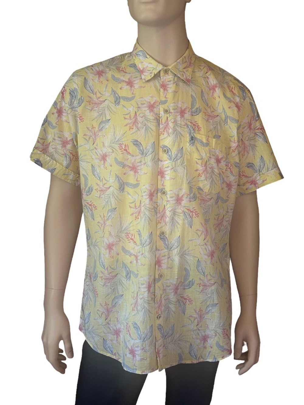 IZOD Saltwater 100% Cotton Shirt Button Down Collar Short Sleeve Pastel Colours